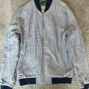 Zara Light Gray Bomber Jacket with Navy Accents